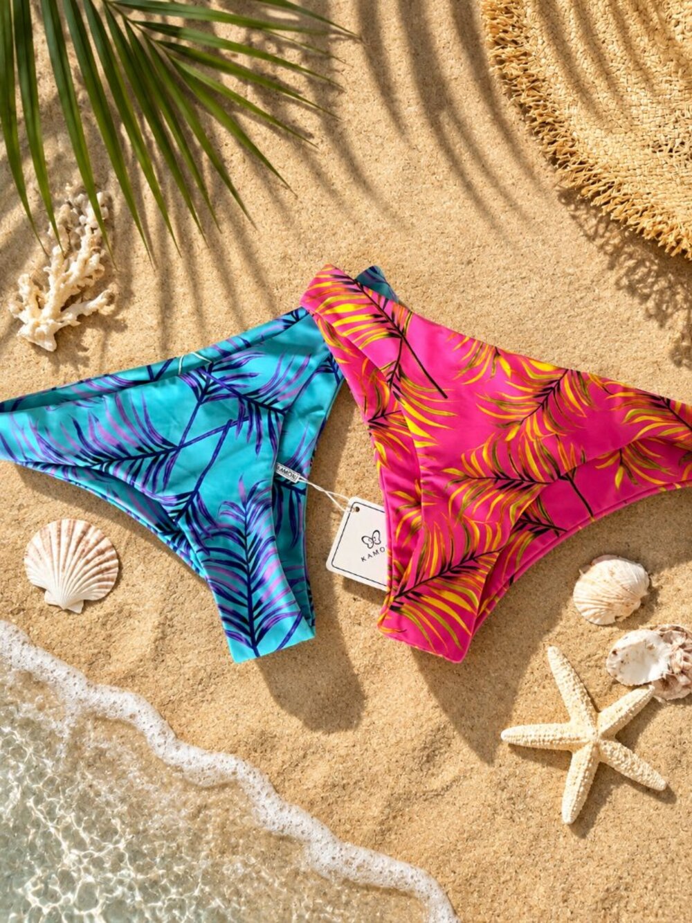 Set of 2 Tropical Bikini Bottoms (Blue/Purple & Pink/Yellow)